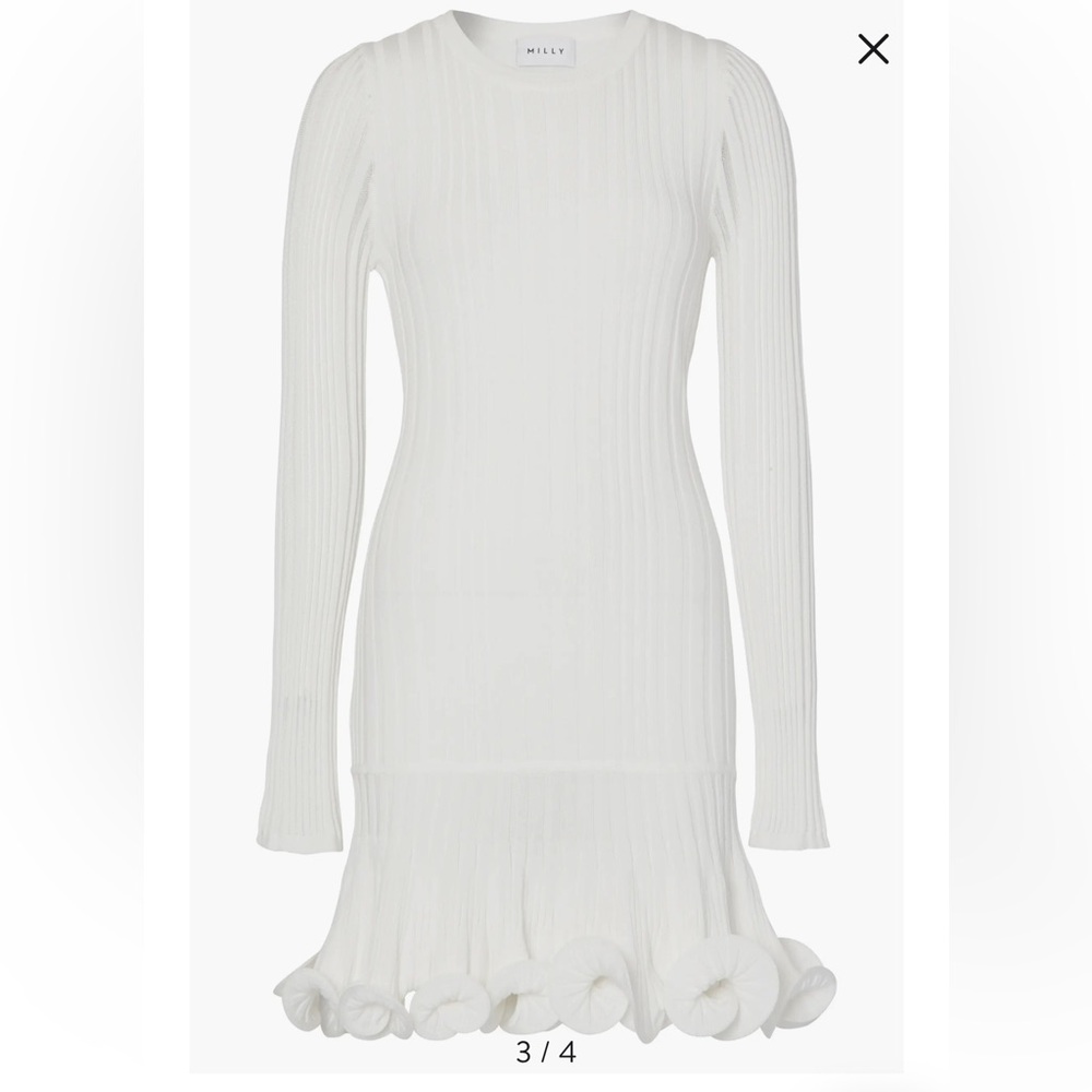 Milly Ruffle Hem Long Sleeve Rib Sweater Dress
